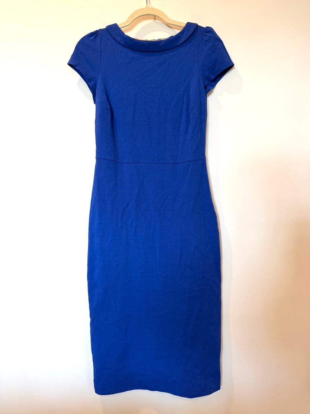 Boden Stretch Cotton Knit Ponte Pencil Midi Dress Blue 4T Cap Sleeve Business